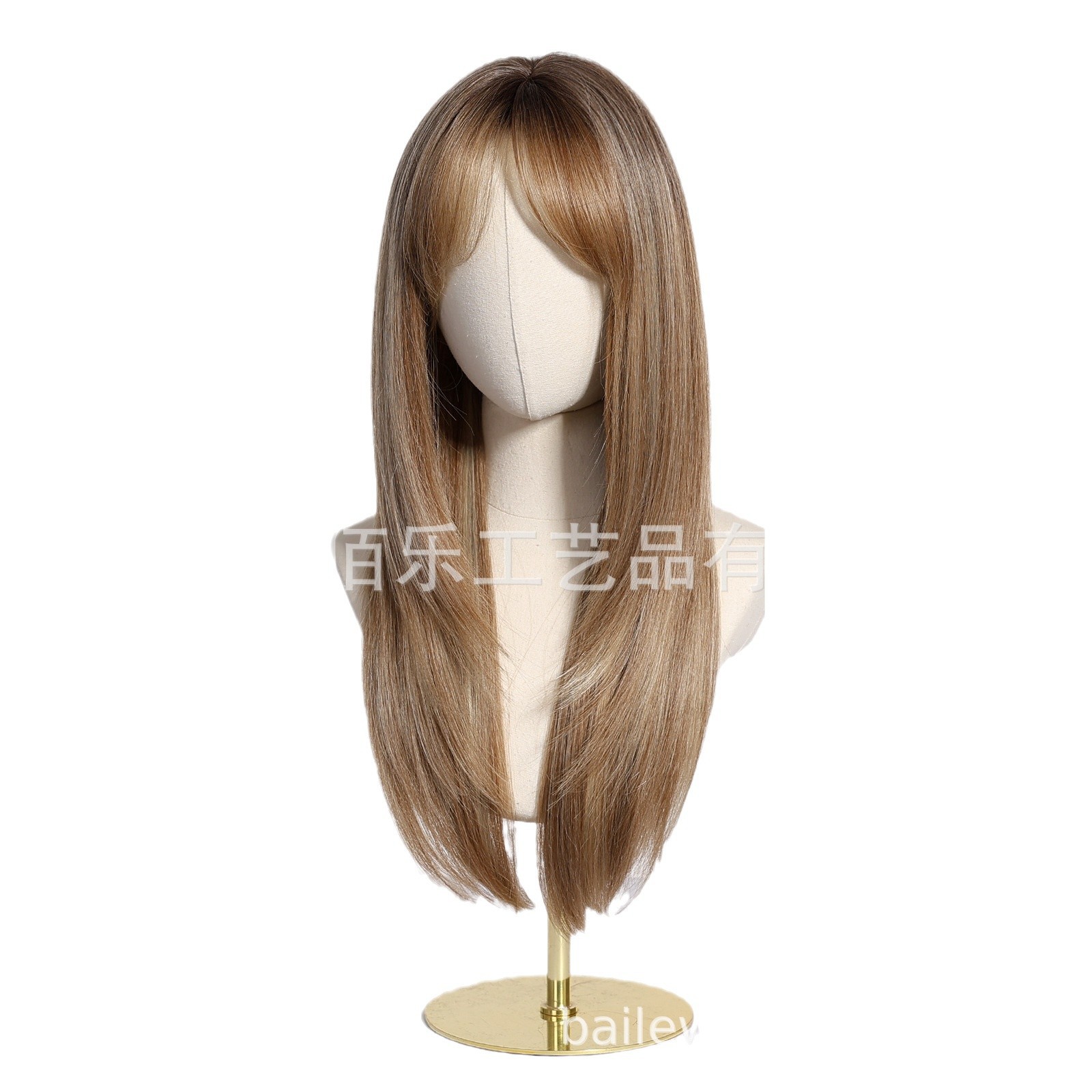 Peluca transfronteriza de ocho caracteres flequillo marrón, corte de pelo largo y liso, capa europea y americana, cubierta de cabeza completa, punto de fábrica wigs