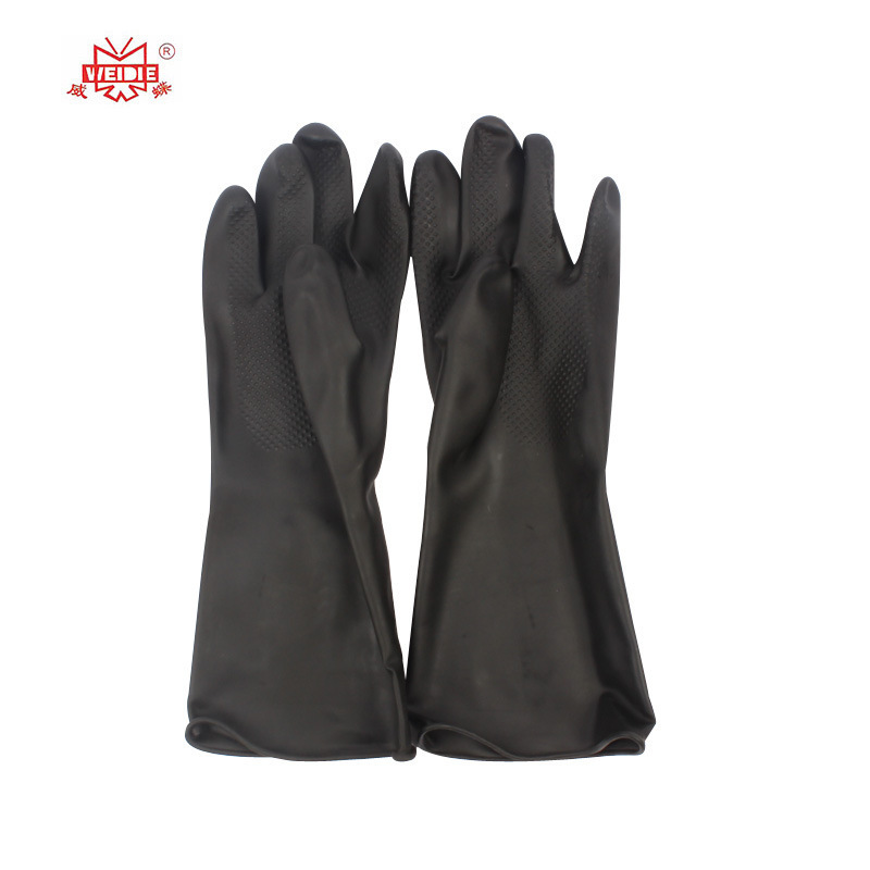 青岛【威蝶】36厘米中厚加厚工业黑白双色乳胶耐酸碱手套劳保手套