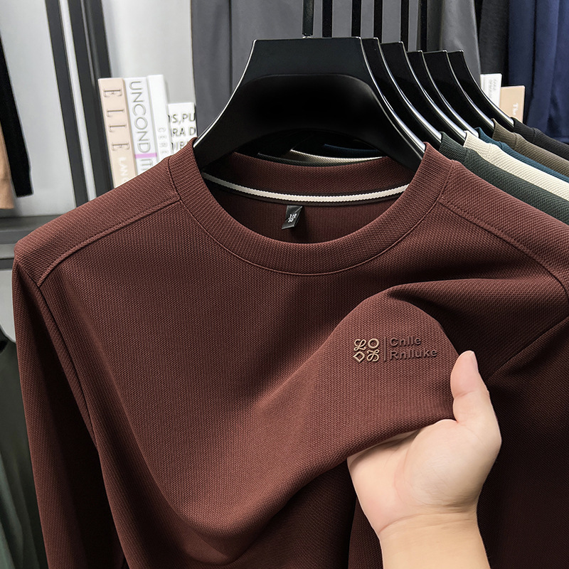 Long-Sleeved Sweatshirt Men's Thin Spring and Autum Middle-Aged Men's Round Neck Simple Style High-End Men's Handsome Mulberry Silk Top