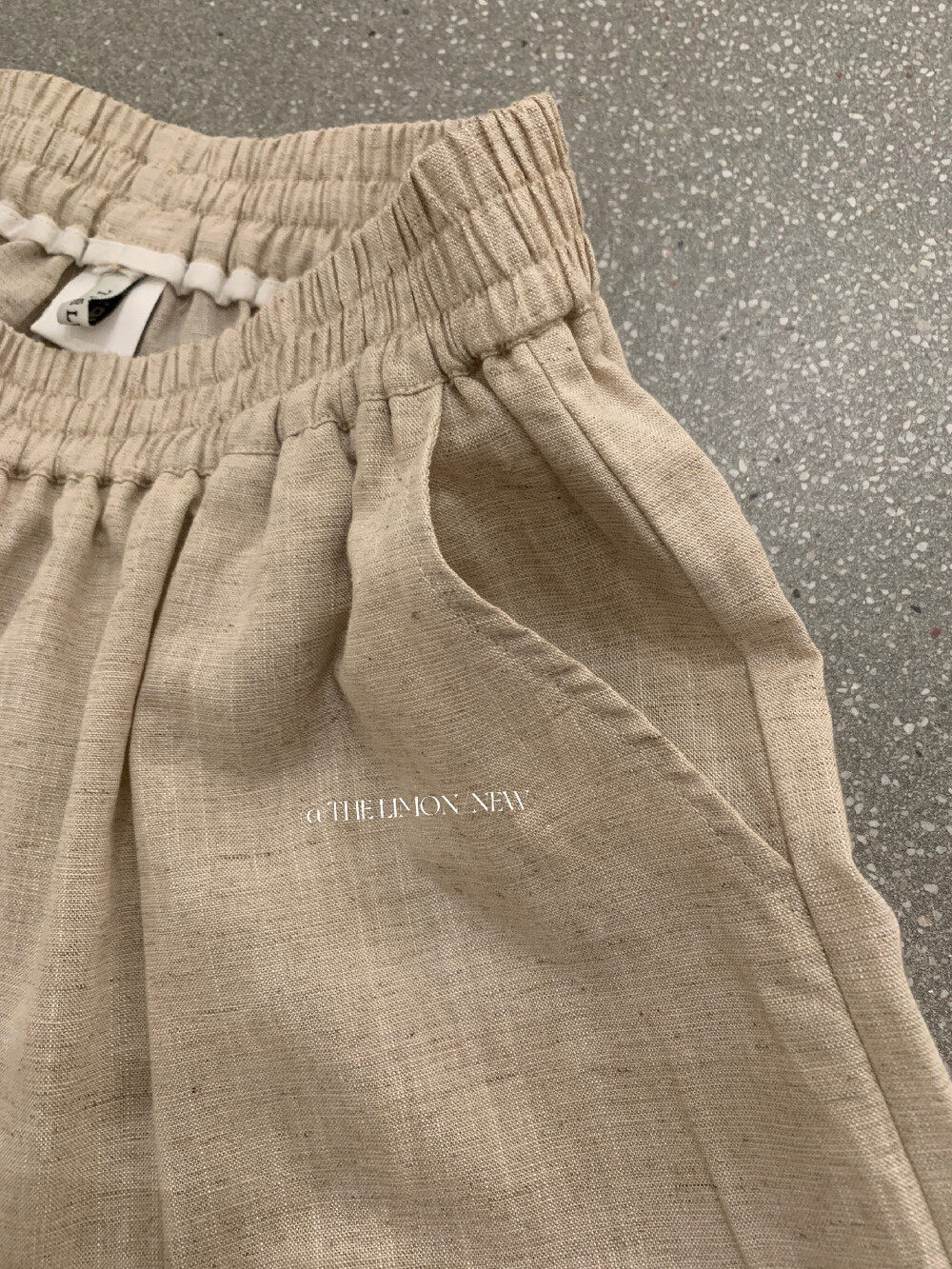 Quần short nữ cạp chun ống rộng chất liệu linen phối viền ren — màu sắc, xanh lam, Màu cà phê, màu hồng chi tiết 24