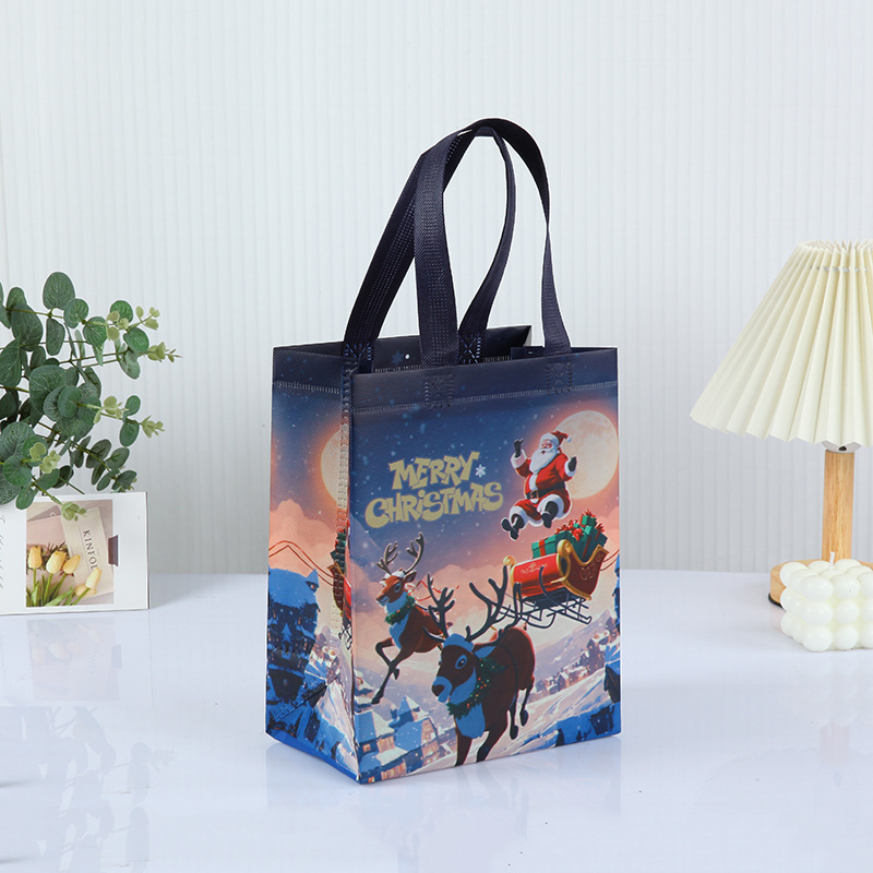 Bolso de Navidad de punto transfronterizo, bolsa de embalaje de regalo, bolsa no tejida laminada en caliente plegable portátil personalizada