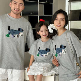 特别的亲子装一家三口母女款母子炸街高端2026新款立体狗夏装T恤