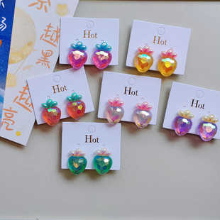 New Colored Children's Ear Clips Without Ear Holes Cute Bright Face Fine Shiny Strawberry All-match Accessories for Little Girls and Students