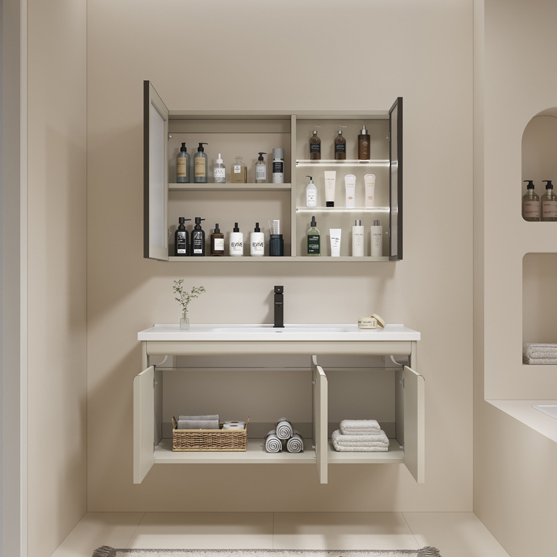 Armario de baño de acero inoxidable 304 baño lavabo gabinete combinación lavabo de cerámica lavado de cara piscina de manos espejo cosmético gabinete