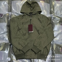 25FW ハイバージョン G ファミリー GG フルプリントファインチェック柄フード付きジャケット、ファッショナブルでゆったりとした多用途のジッパーセット、男性と女性用