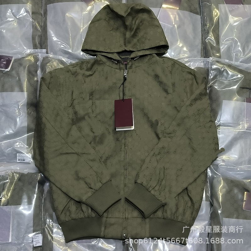 25Fw High Version g Family Gg Full-Print Fine Plaid Hooded Jacket, Fashionable Loose and Versatile Zipper Set for Men and Women