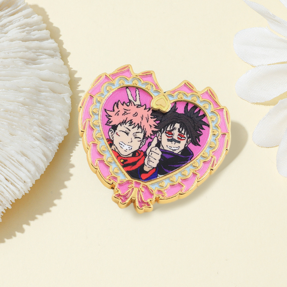 Toge Inumaki and Fushiguro Megumi Heart-Shaped Badge Spell Return Enamel Pin Anime Merchandise Fan Gift Collection