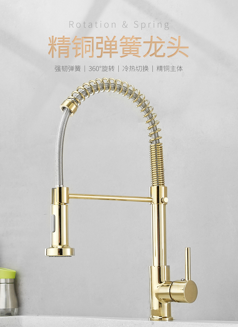 Cross-border stainless steel spring kitchen faucet pull-out telescopic cold and hot kitchen sink faucet export project Item Picture