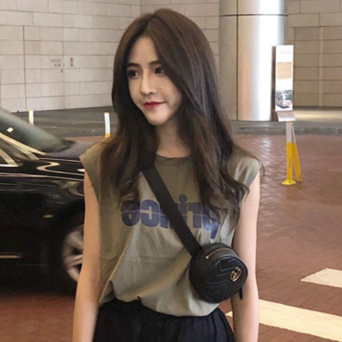 Sleeveless T-shirt Women's Jersey Loose Outer Wear Basketball Clothing Vest BF Hyun Ya Style Student All-match ins Internet Popular Top Summer