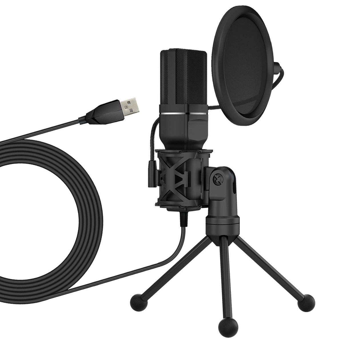 跨境热销 USB电脑单指向麦克风支架套装 桌面式直播录音电容话筒