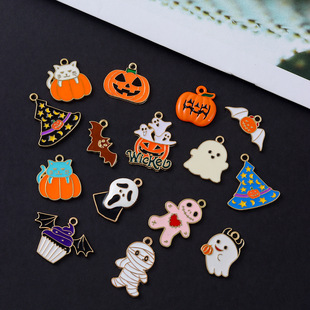 Halloween alloy diy jewelry accessories drop oil suit pendant ghost pumpkin bat witch hat