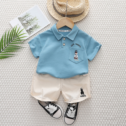 Retro embroidered rabbit children's short-sleeved suit  new summer boys and girls cotton breathable thin t-shirt forest series