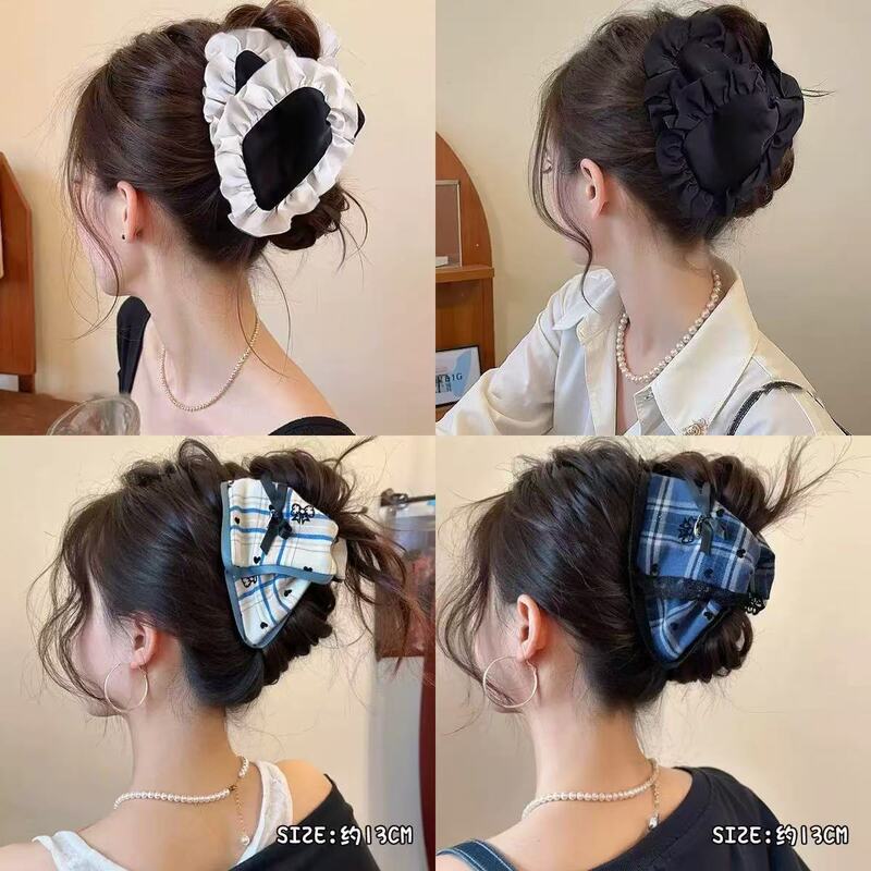 韩系布艺条纹撞色抓夹女高级感2025新款三角鲨鱼夹盘发夹子发饰夏|undefined