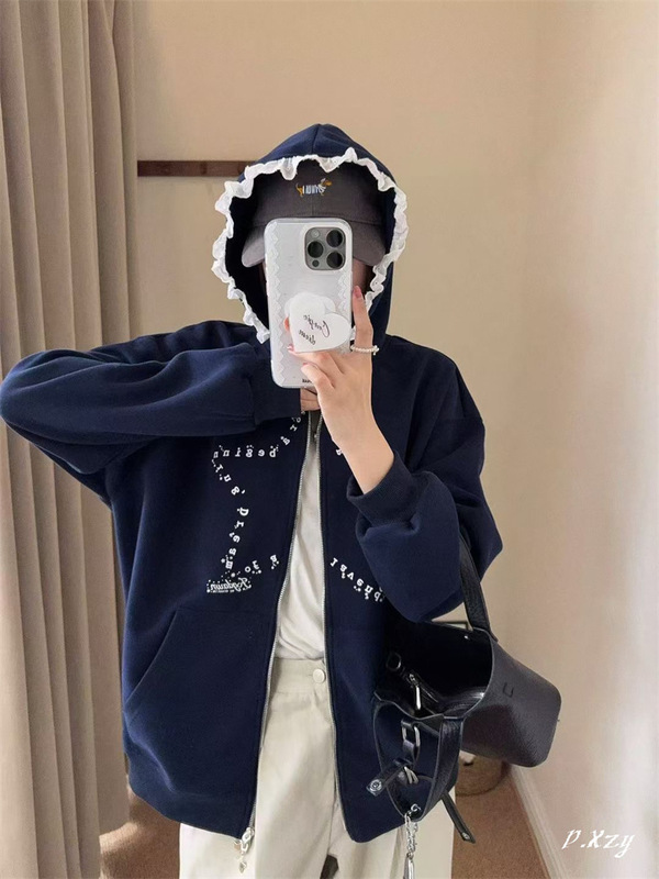 025慵懒风圆领卫衣女秋季新款薄款宽松韩版oversize女式上衣bf外|undefined