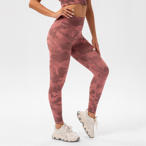 Camouflage Yoga Pants Women's High Waist Hip Lifting Fitness Pants Thin Summer Antibacterial Naked Sports Tights Peach Butt Pants