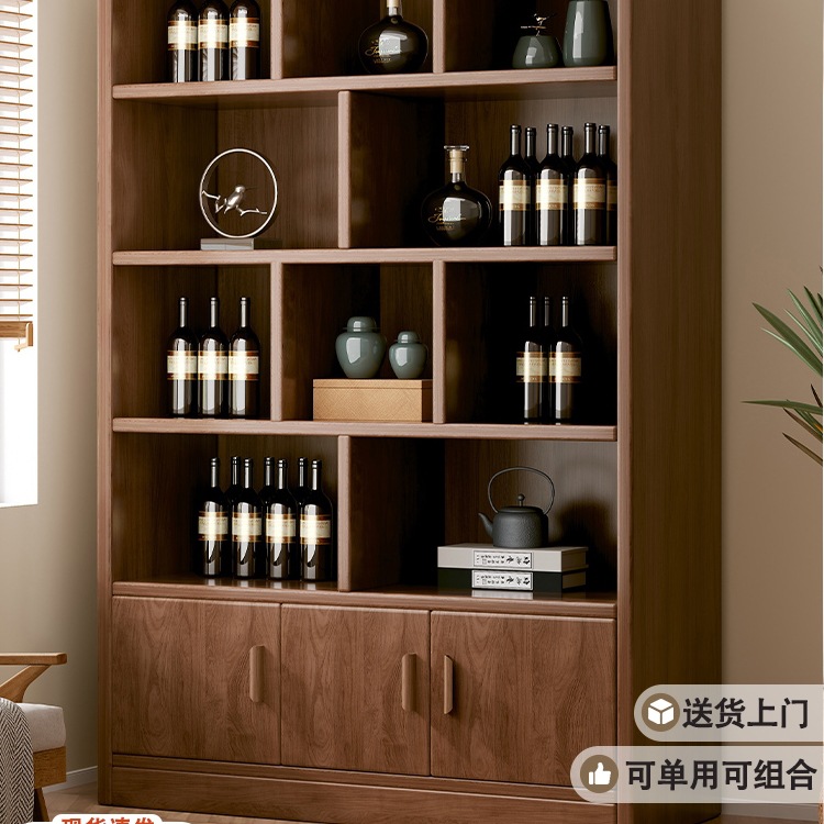 Solid Wood Ecological Board Wine Cabinet Against the Wall, Living Room Display Cabinet, Commercial Wine Rack, 2026 New Model, Home Use, New Chinese Style