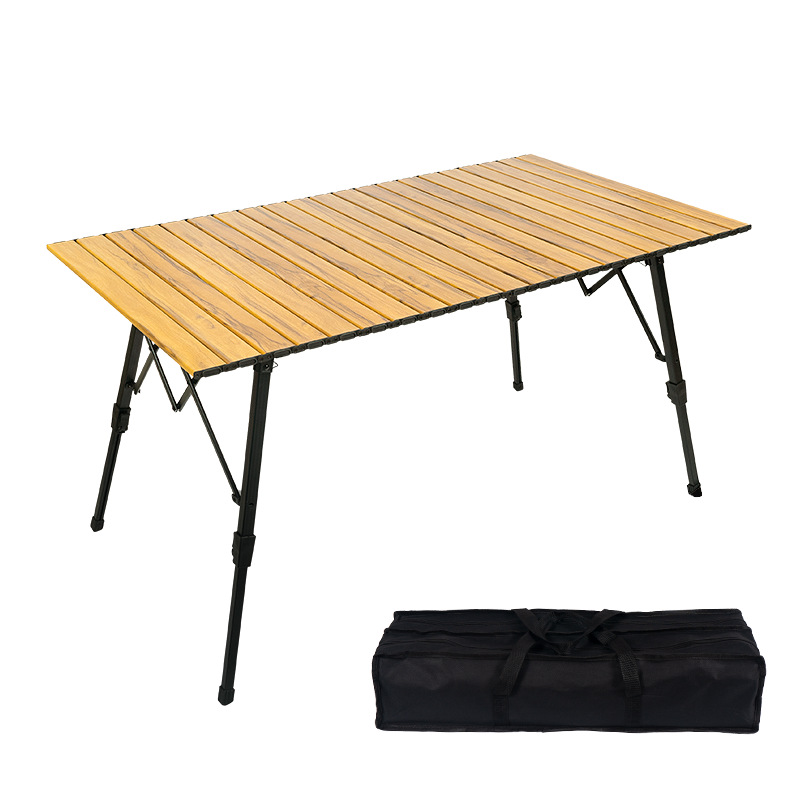 Mesa plegable al aire libre grano de madera aleación de aluminio mesa de rollo de huevo gran elevación camping mesa de comedor portátil camping auto-conducción mesa de aluminio