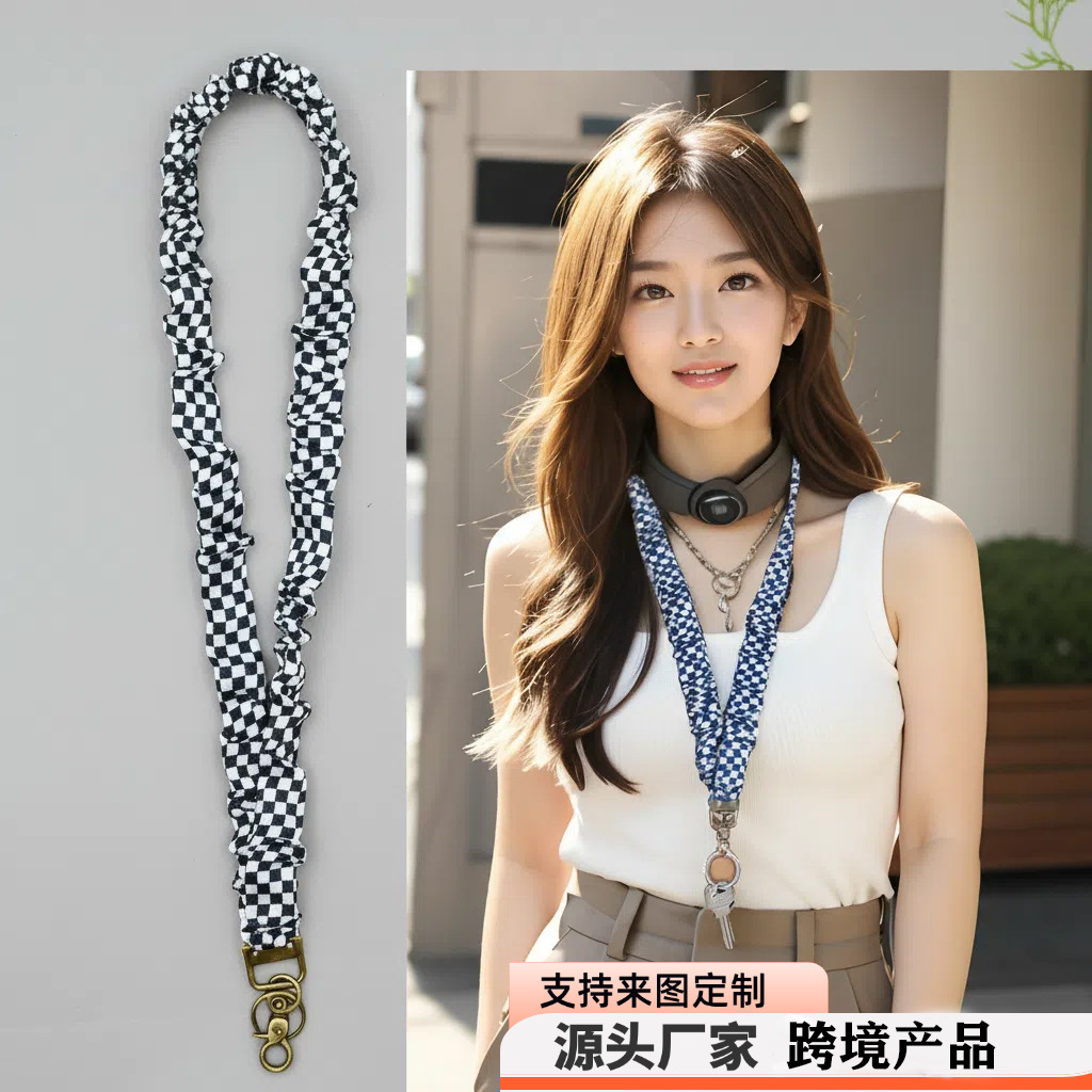 Amazon Stretchable Elastic Hair Band Pleated Lanyard Long Belt Id Work Lanyard Key Ring