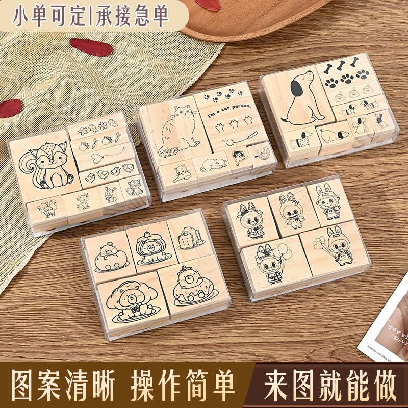 Набор сувенирных деревянных коробочек с изображением милых животных, для планировщика, дневника, декора, из бука, с тиснением в виде городка, для туристов и культурных целей,跨境 товары.