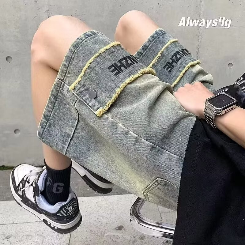 潮牌军绿色森系工装短裤男夏季薄款户外日系直筒五分运动裤刺绣