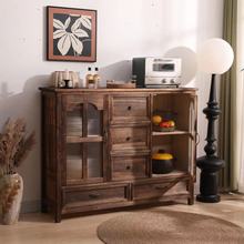 美式餐边柜实木茶水柜复古客厅收纳柜做旧橱柜阳台置物柜酒柜