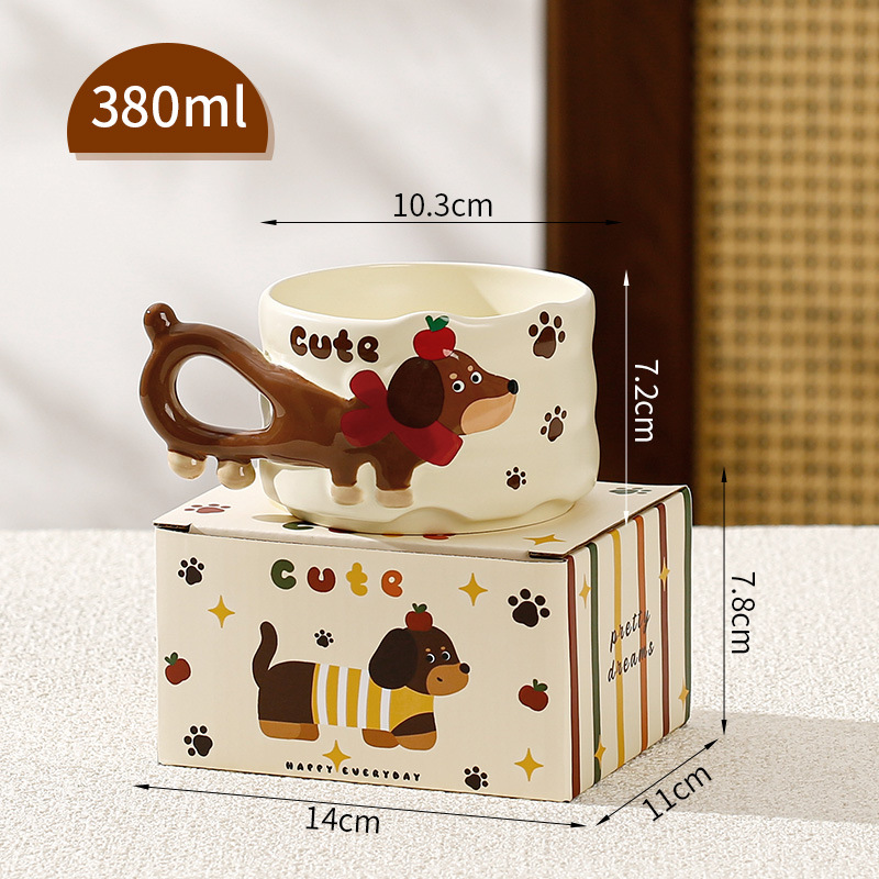 Cute salchicha cerámica taza de oficina taza de agua taza de café casera taza de pareja caja de regalo acompañante regalo