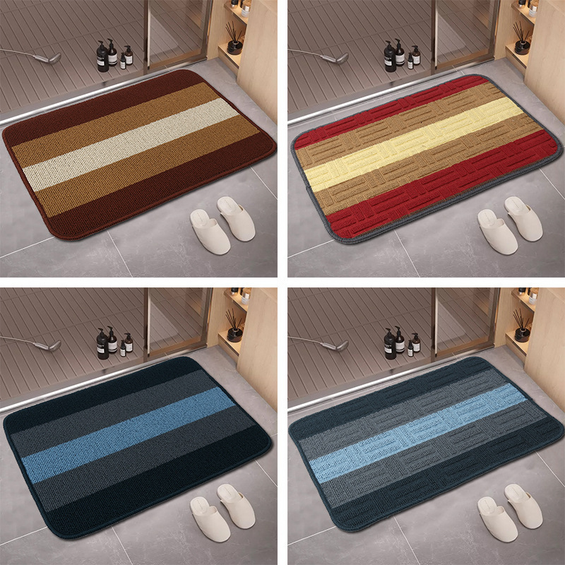 Bathroom Non-Slip Floor Mat, Household Entrance Wire Loop Striped Carpet, Bedroom Toilet Door Absorbent Foot Mat, Thickened Wholesale Bathroom Non-Slip Floor Mat, Household Entrance Wire Loop Striped Carpet, Bedroom Toilet Door Absorbent Foot Mat, Thickened Wholesale