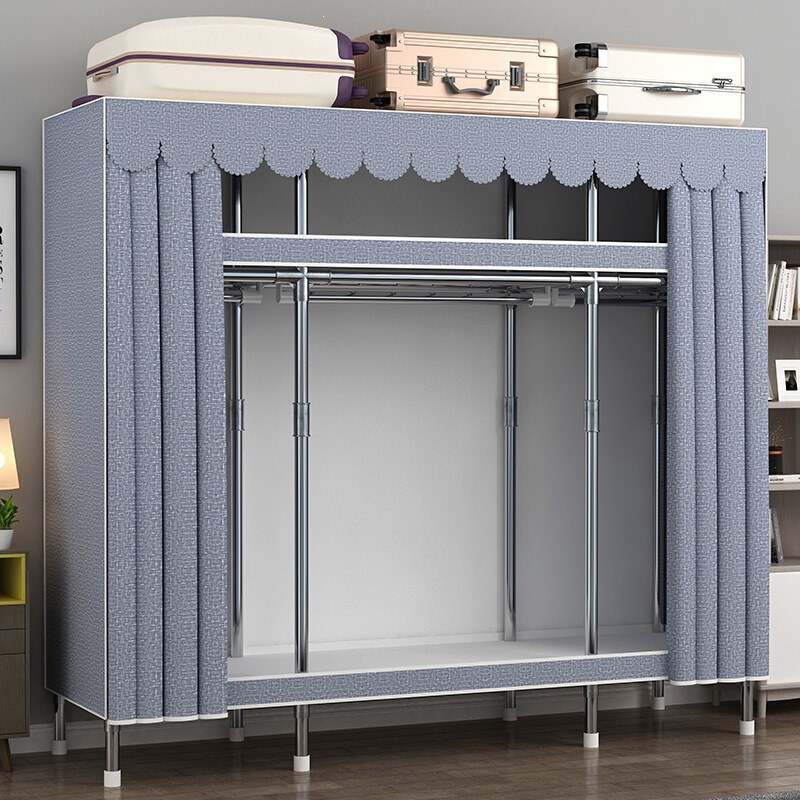 Simple wardrobe for home use in the bedroom, modern minimalist economical fabric wardrobe with thickened steel pipes, suitable for rental housing storage Simple wardrobe for home use in the bedroom, modern minimalist economical fabric wardrobe with thickened steel pipes, suitable for rental housing storage
