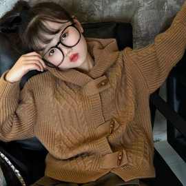 2025儿童毛衣爆款复古连帽针织开衫春秋款牛角扣韩版宽松外套现货