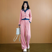 韩系温柔拼接2025秋冬新款休闲运动阔腿裤套装女减龄显瘦两件套女