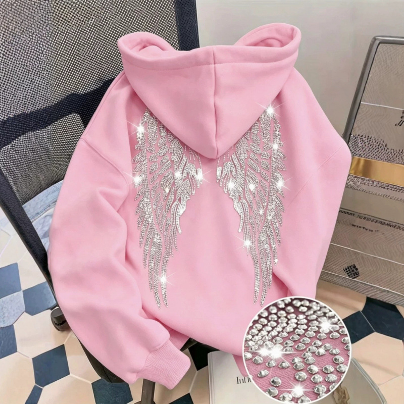 Cross-Border Best-Selling Rhinestone Wings 2026 Hot-Selling Amazon Unisex European and American Style Long-Sleeve Pullover Hoodie