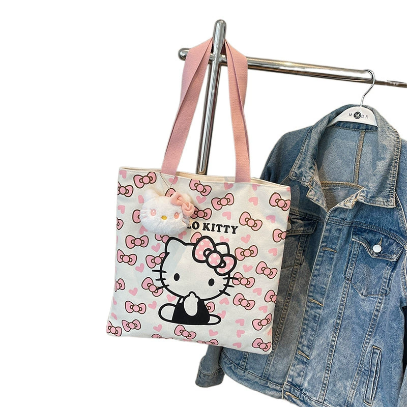 Hello Kitty, вместительная сумка для покупок, сумка через плечо, милая льняная сумка