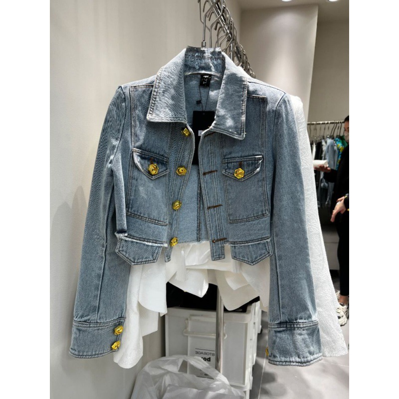 Qadın üçün qısa denim gödəkçə, fransız üslubu