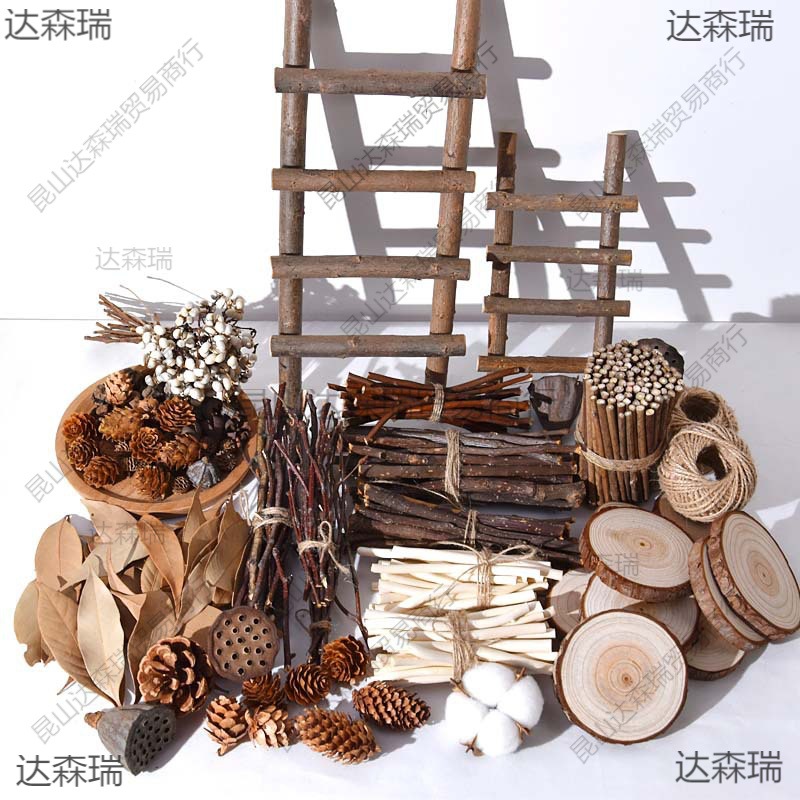 幼儿园手工环创材料天然桦树枝小木棍迷你小梯子龙柳木片枯树支干