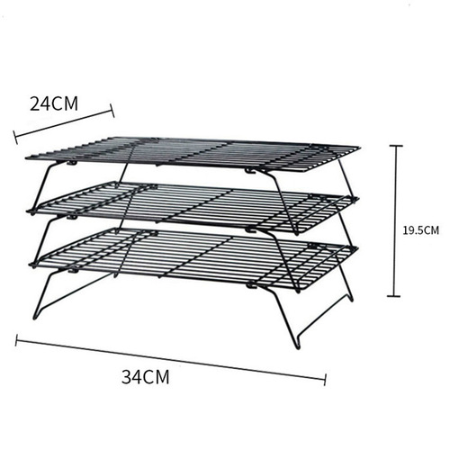 Three-layer baking cake cookies cooling rack bread cooling rack black non-stick cooling wire rack iron stand baking tool