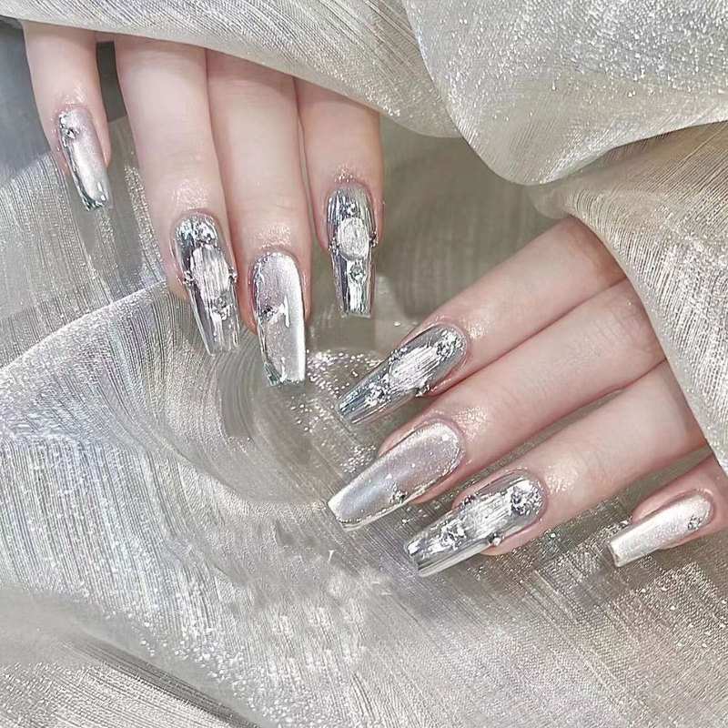 silver Buchelati Glass Beads Cat's Eye Advanced White Display Pure Handmade Phototherapy Wearing Armor Fake Nail Patch Removable