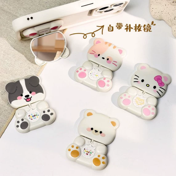 Вращающаяся на 360 градусов подставка для котенка со встроенным зеркалом, зеркалом для макияжа, держателем чехла для мобильного телефона, липким типом, портативная и милая для ленивых людей.