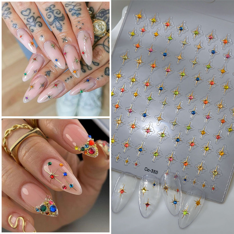 Six-Pointed Star Nail Stickers with Gold Foil and Jelly Composite Technology, Imitation Rhinestone Adhesive Nail Stickers, Starry Sky Cross-Border Nail Decorations Six-Pointed Star Nail Stickers with Gold Foil and Jelly Composite Technology, Imitation Rhinestone Adhesive Nail Stickers, Starry Sky Cross-Border Nail Decorations