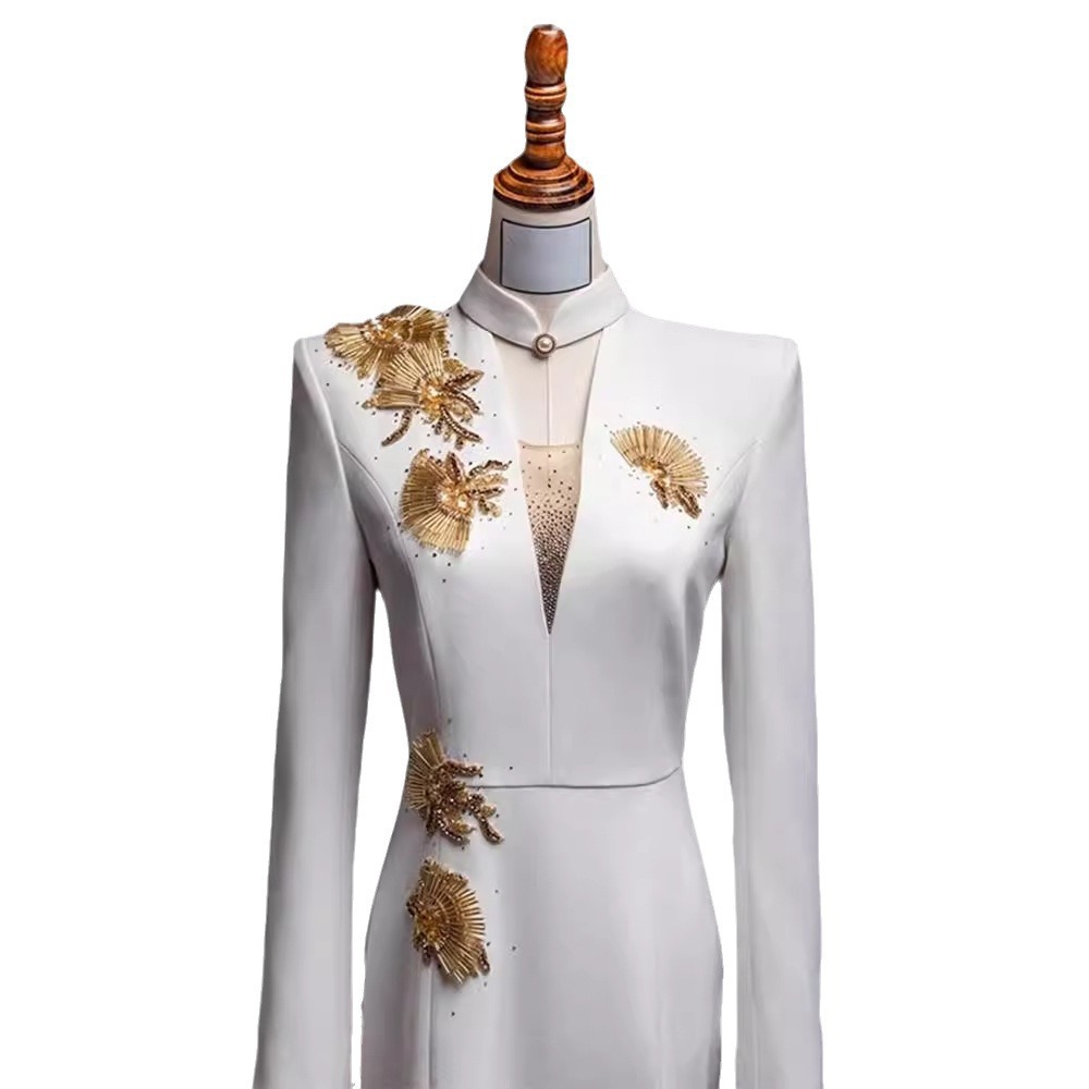Anfitrión blanco vestido de noche femenino de alta calidad temperamento de banquete 2025 nuevo lujo ligero de alta gama vestido de examen de arte de cola de pescado image 5
