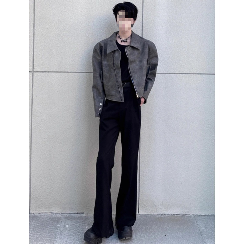 boy European And American Niche Design Short Men, Trendy Brand With High-end Feel, Cool Turn-down Collar Motorcycle Jacket_voghion.com