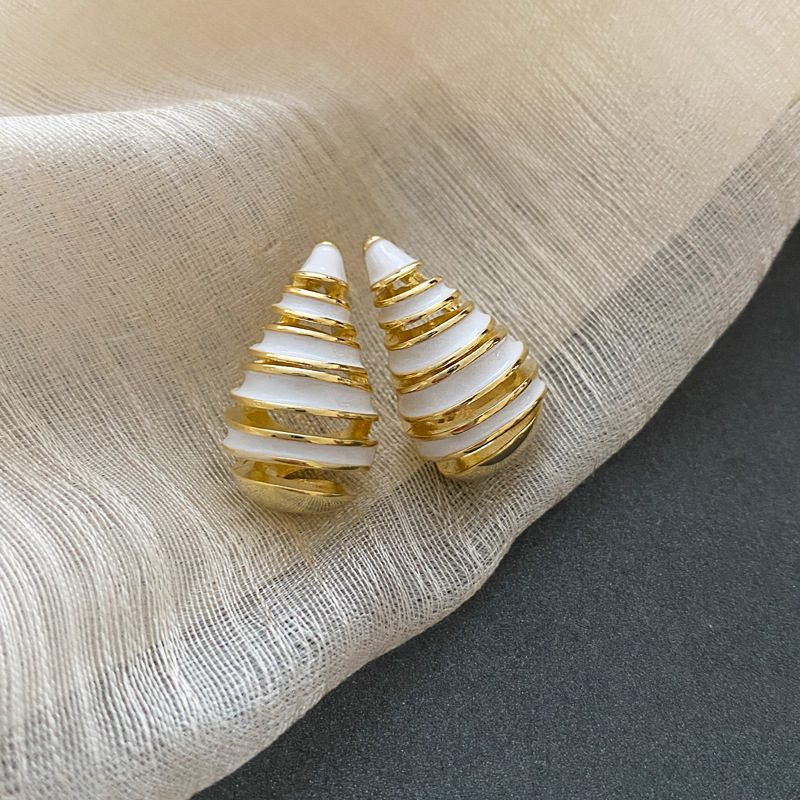 1 Pair Quantity 1 Pair Vintage Style Stripe Water Droplets Enamel Plating Copper Ear Studs