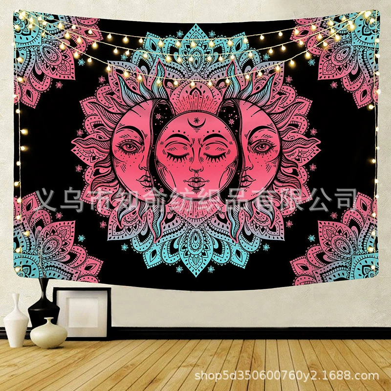 Tapestry solar-powered wall hanging, 95×73–180×230 cm sizes, lightweight decorative cloth with LED lights