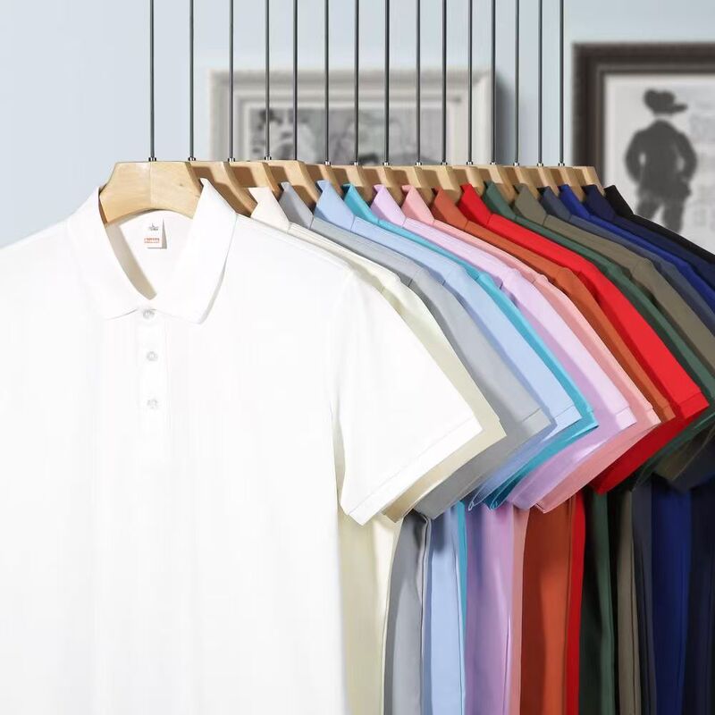High-Quality Polo Shirt 210g Premium Imitation Cotton Solid Color Polo Shirt Custom Logo Plain Pique Collar Short-Sleeve T-Shirt