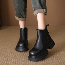 头层牛皮马丁靴女2025秋冬季新款百搭厚底软皮粗跟侧拉链休闲短靴