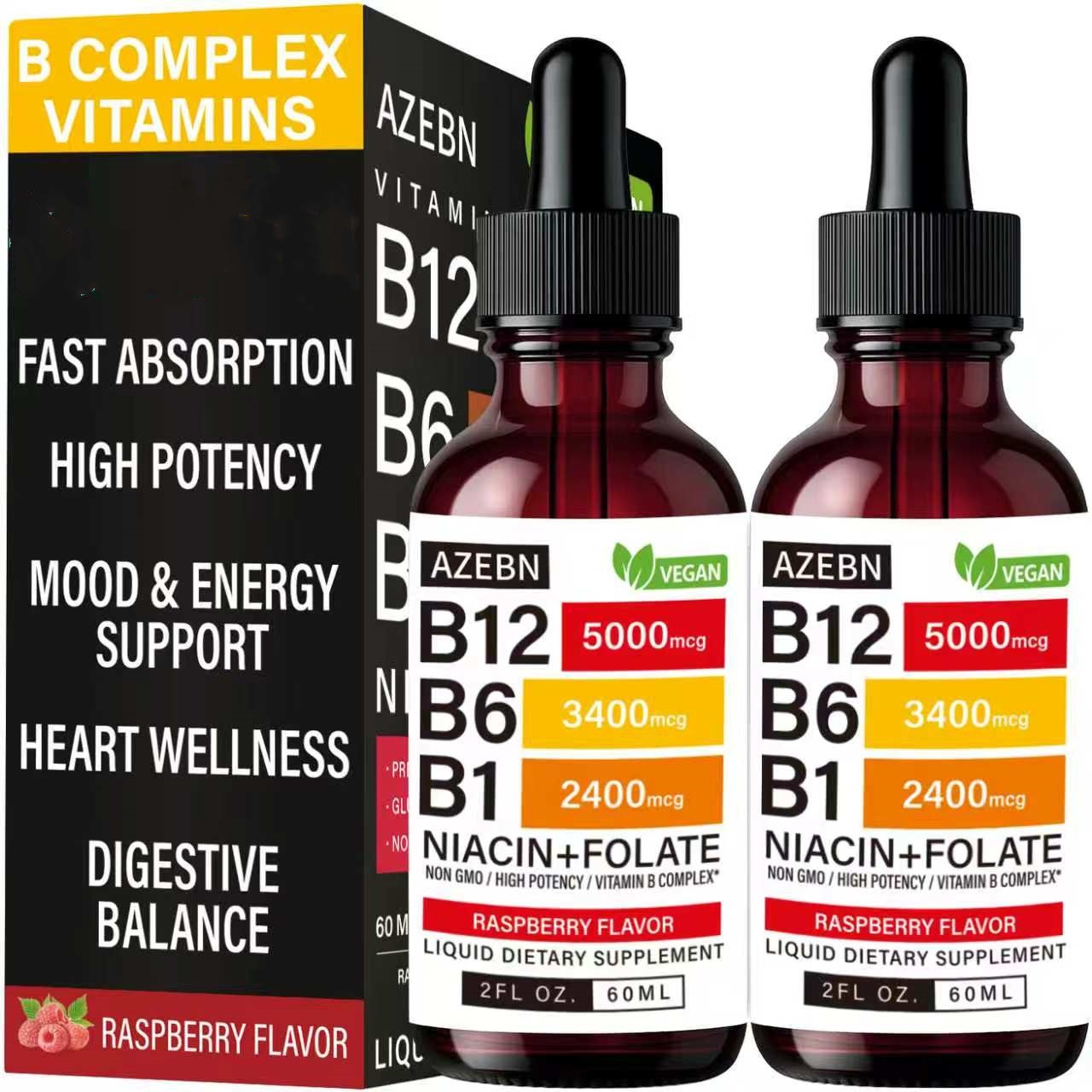Azebn b12. b6.b1. nicotinic acid and folic acid liquid drops (two bottles)