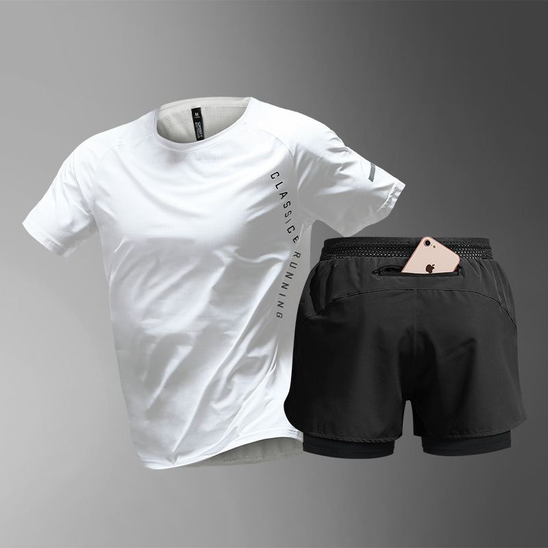 Running sports suit hombre maratón hielo veloz camiseta de verano atletismo ciclismo entrenamiento ropa de fitness