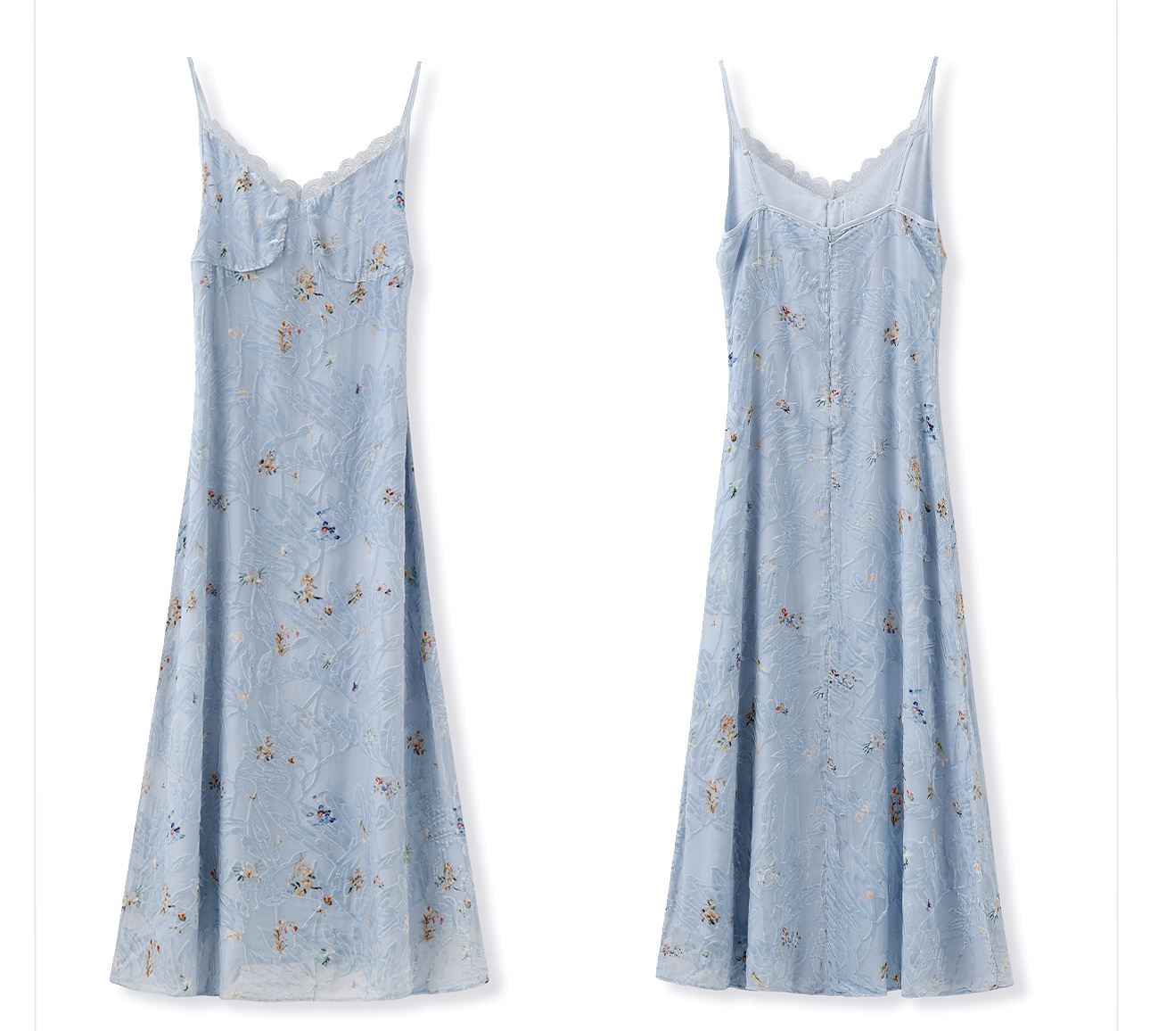 Bộ váy áo sơ mi lụa tơ tằm in họa tiết vintage cao cấp phong cách tiểu thư — váy treo màu xanh, Áo màu xanh lam chi tiết 9