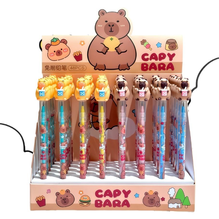 Cute lápiz de bala capibara dibujos animados sin cortar lápiz de bambú actividades estudiantes de papelería