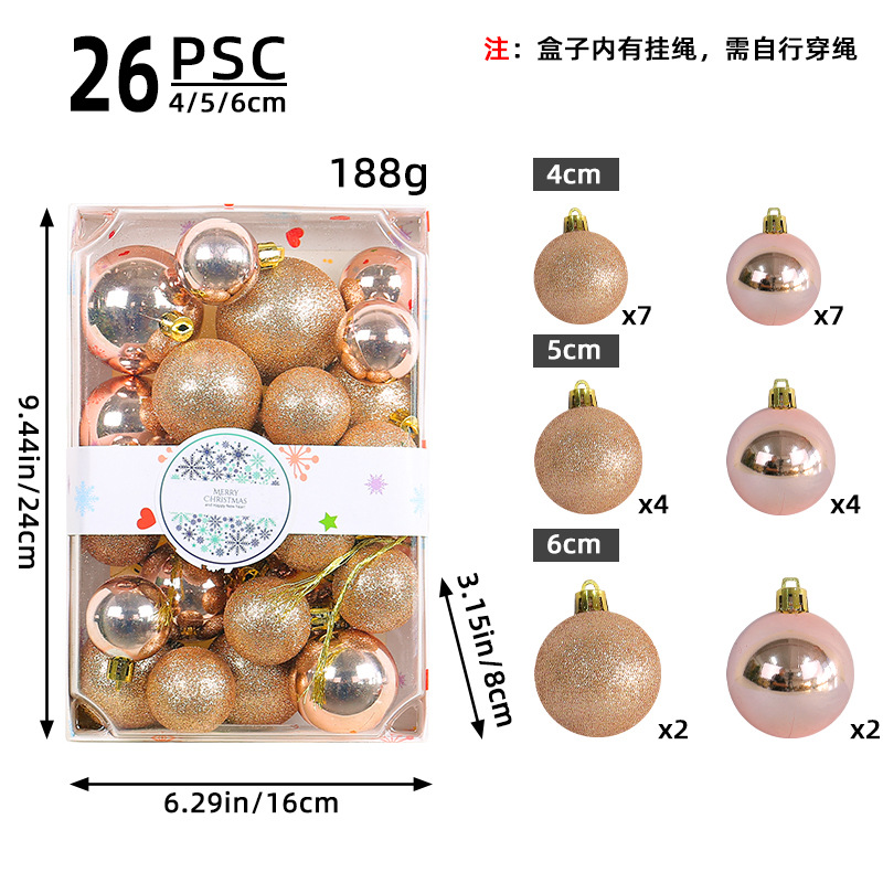 Bola de color en caja rectangular transfronteriza 4/5/6cm juego de bolas de Navidad al por mayor centro comercial decoración de árboles de Navidad bola
