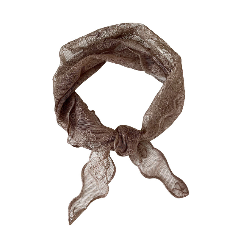 Bufanda de triángulo de encaje de flores para mujer primavera y verano estilo coreano de moda todo fósforo hueco color sólido protección del cuello bufanda pequeña bufanda decorativa